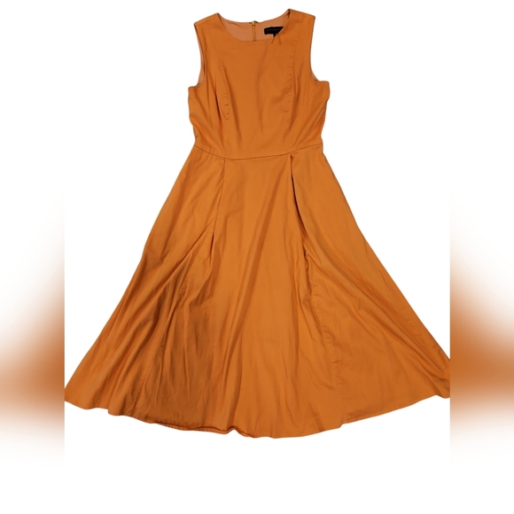 Donna Karan SZ 4 Light Orange Fit & Flare Sleeveless Midi Dress W/Pockets FLAWED - Picture 1 of 12